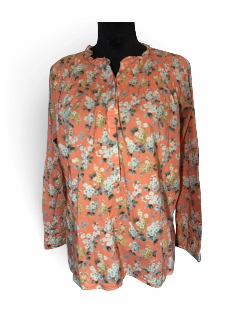 J. Crew Liberty Arts Fabric Coral Floral Button-Front Blouse